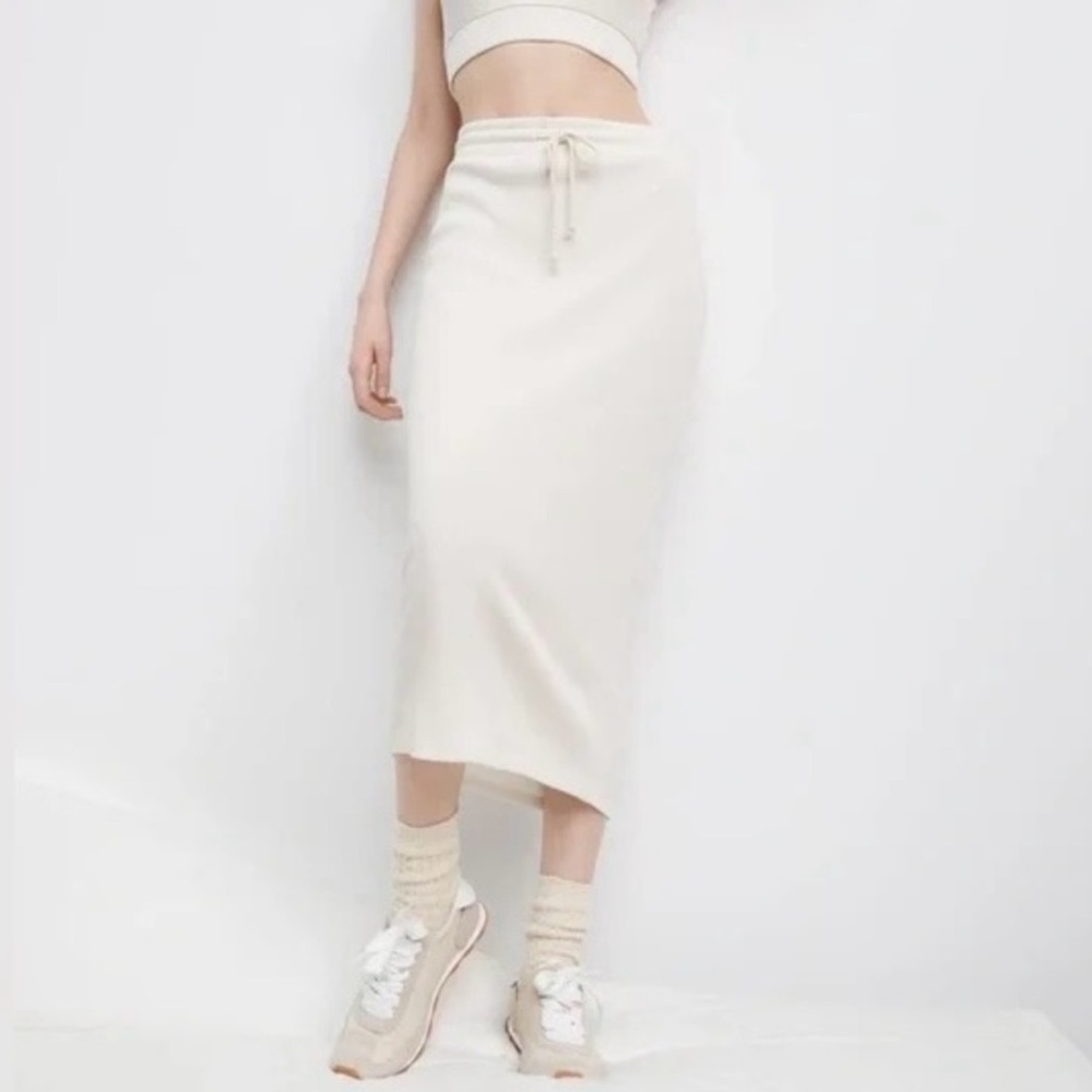 NWT Zara Cream Drawstring Midi Pencil Skirt